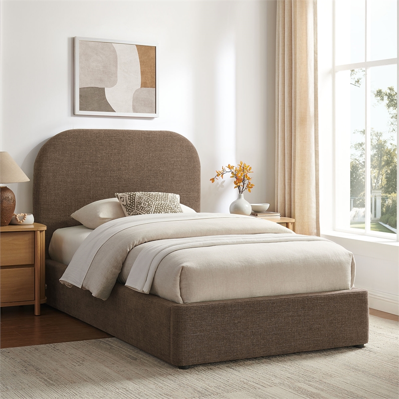 Keynote Twin Fabric Upholstered Storage Platform Bed in Mocha