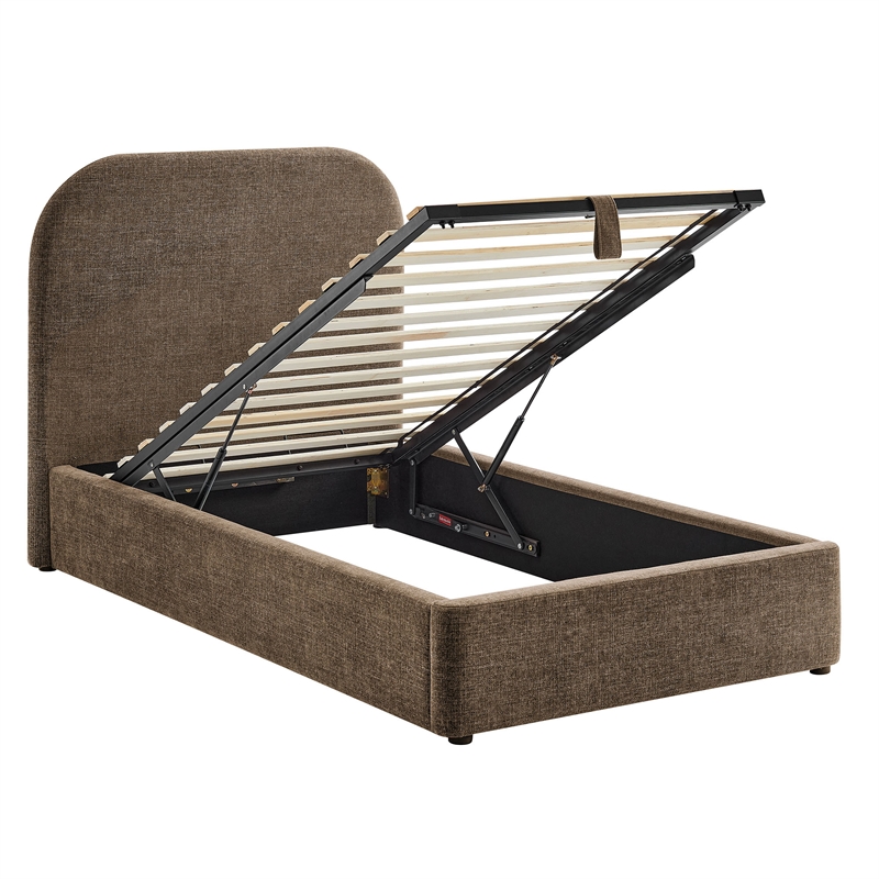 Keynote Twin Fabric Upholstered Storage Platform Bed in Mocha