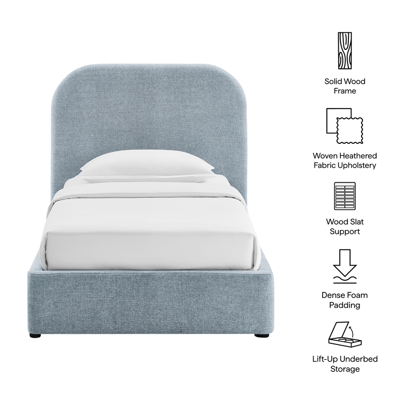 Keynote Twin Fabric Upholstered Storage Platform Bed in Sky