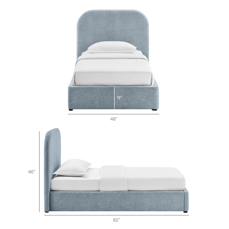 Keynote Twin Fabric Upholstered Storage Platform Bed in Sky