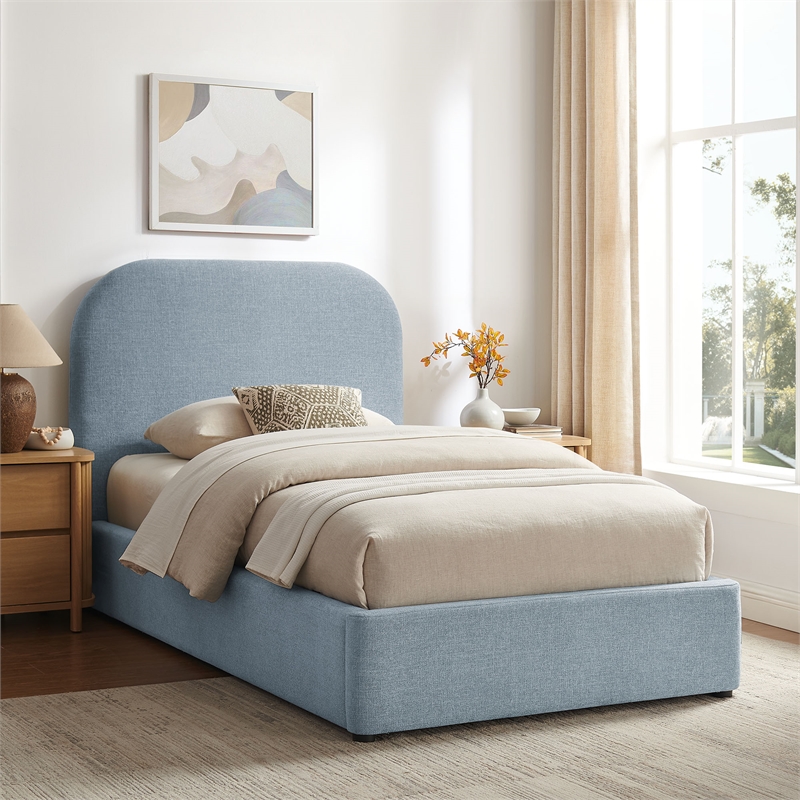 Keynote Twin Fabric Upholstered Storage Platform Bed in Sky