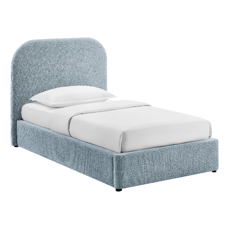 Keynote Twin Fabric Upholstered Storage Platform Bed in Sky