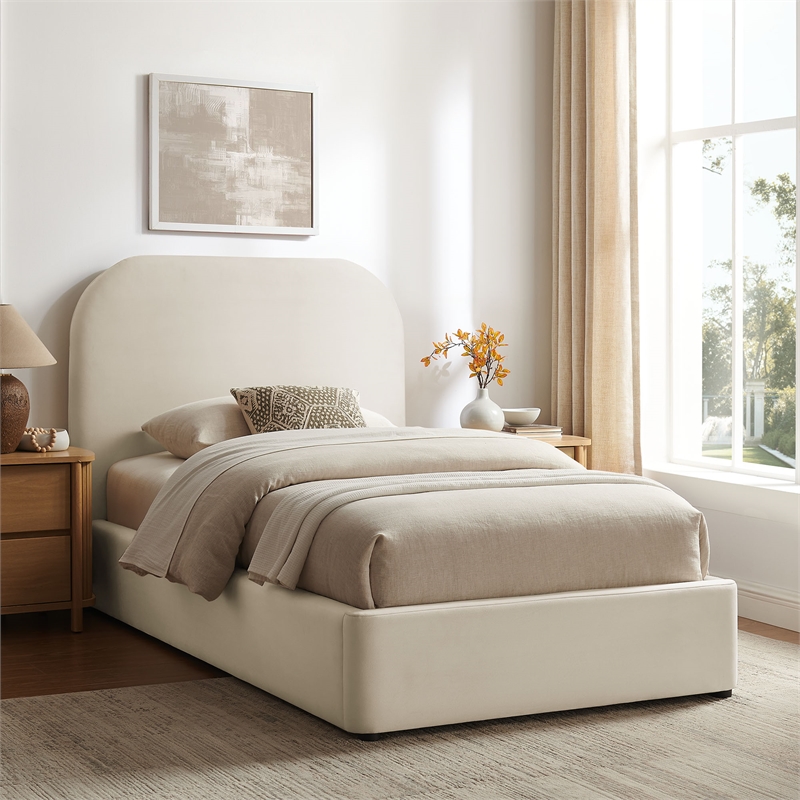 Keynote Twin Performance Velvet Storage Platform Bed in Alabaster