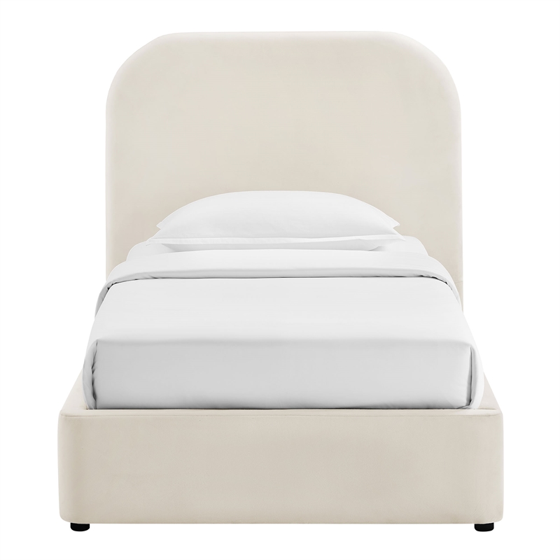 Keynote Twin Performance Velvet Storage Platform Bed in Alabaster