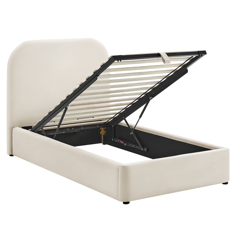 Keynote Twin Performance Velvet Storage Platform Bed in Alabaster