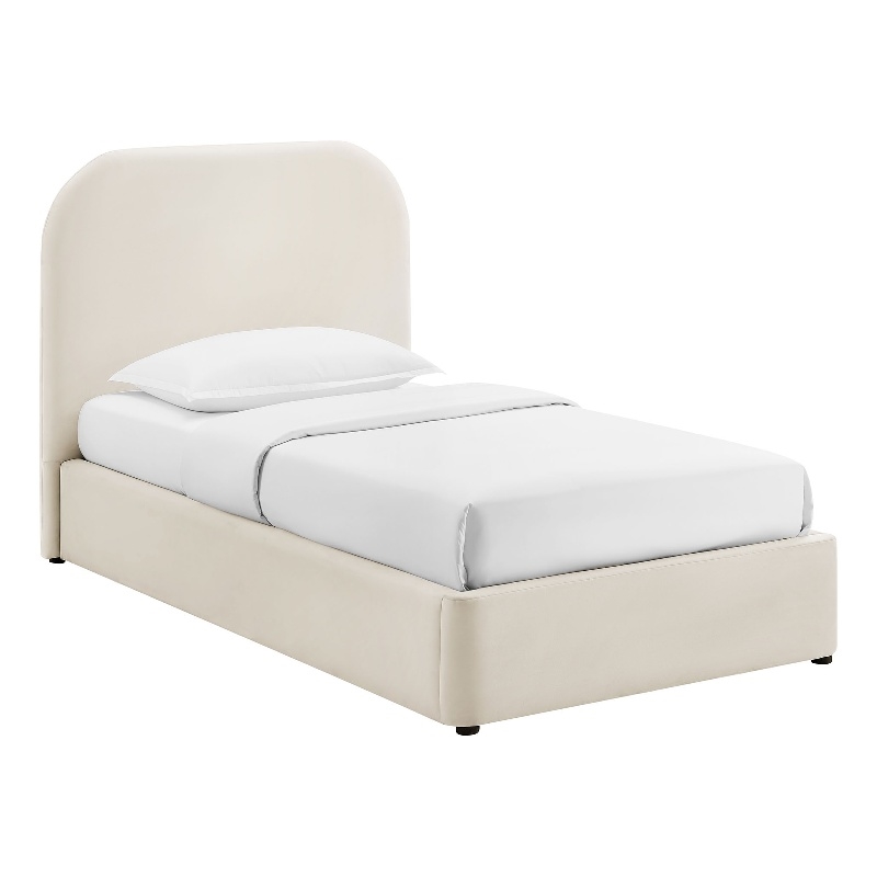 Keynote Twin Performance Velvet Storage Platform Bed in Alabaster