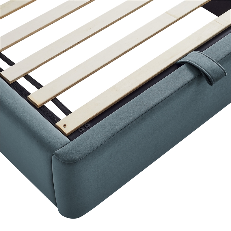 Keynote Twin Performance Velvet Storage Platform Bed in Cadet Blue