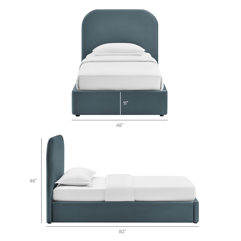 Keynote Twin Performance Velvet Storage Platform Bed in Cadet Blue