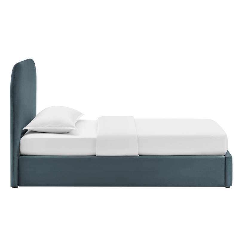 Keynote Twin Performance Velvet Storage Platform Bed in Cadet Blue