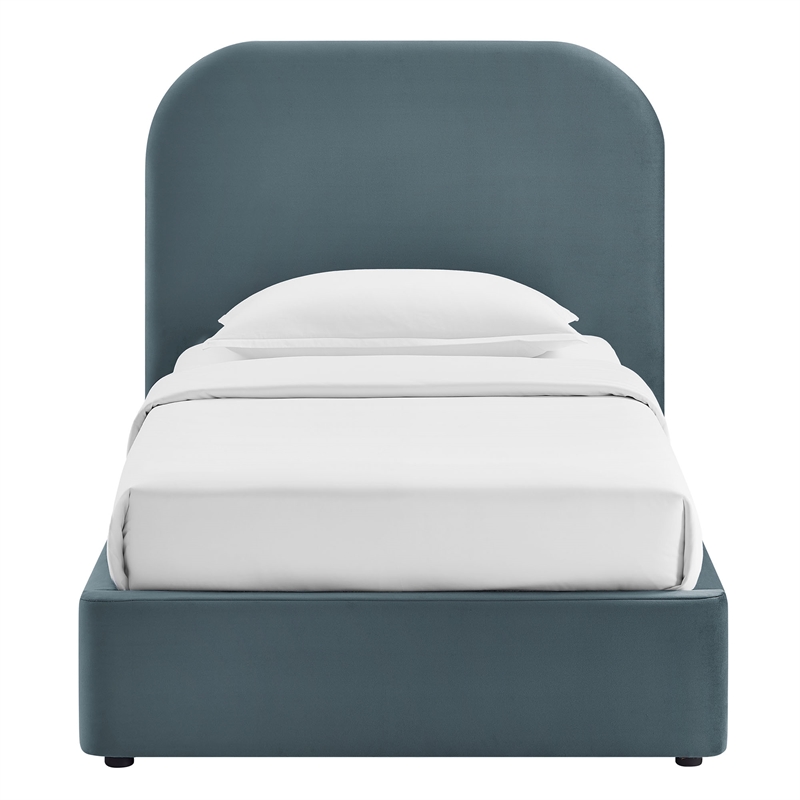 Keynote Twin Performance Velvet Storage Platform Bed in Cadet Blue
