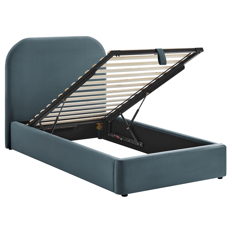 Keynote Twin Performance Velvet Storage Platform Bed in Cadet Blue
