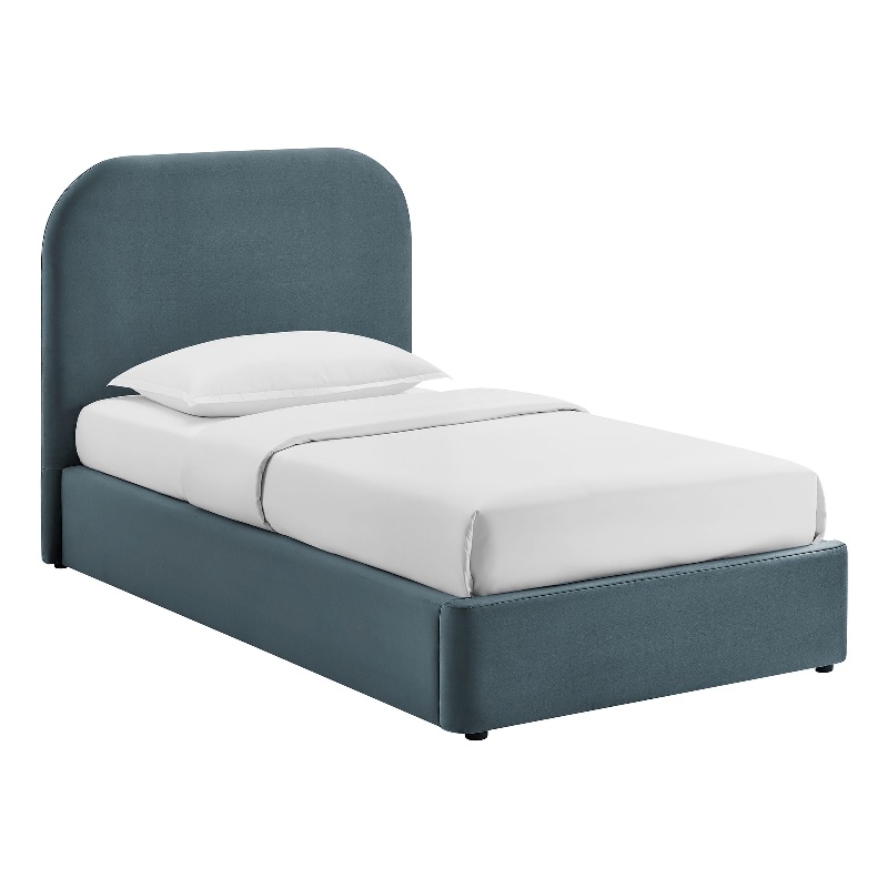 Keynote Twin Performance Velvet Storage Platform Bed in Cadet Blue