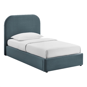 Keynote Twin Performance Velvet Storage Platform Bed in Cadet Blue