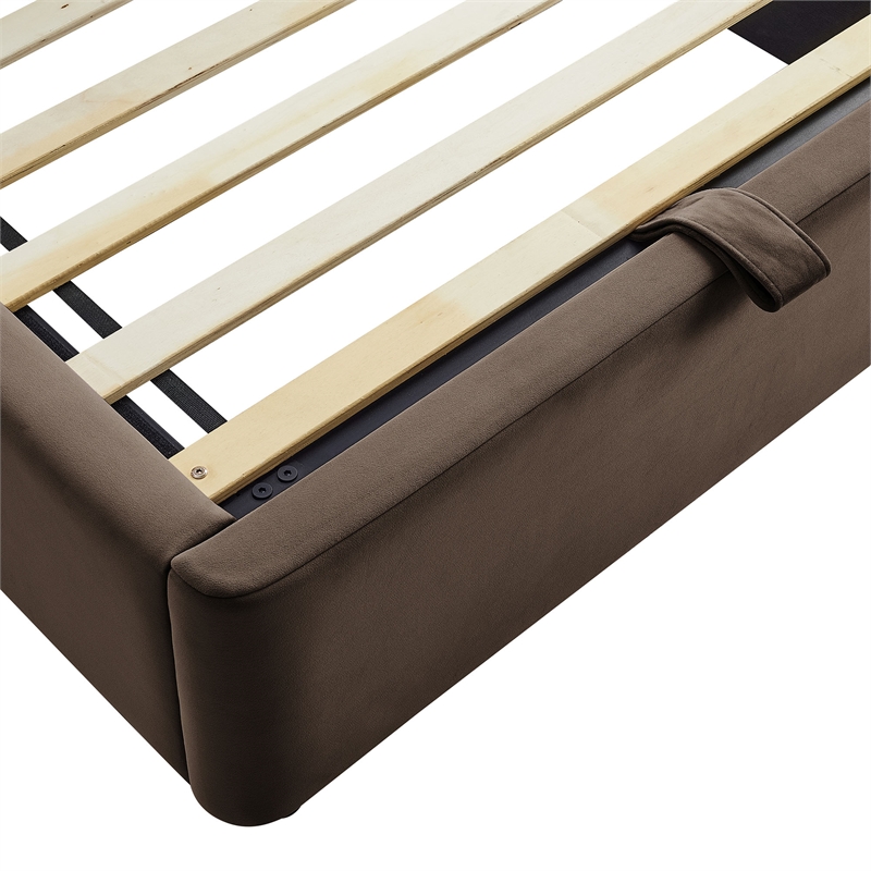 Keynote Twin Performance Velvet Storage Platform Bed in Chocolate Brown