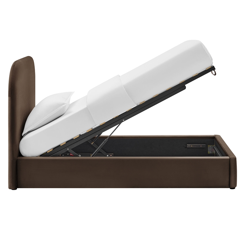 Keynote Twin Performance Velvet Storage Platform Bed in Chocolate Brown