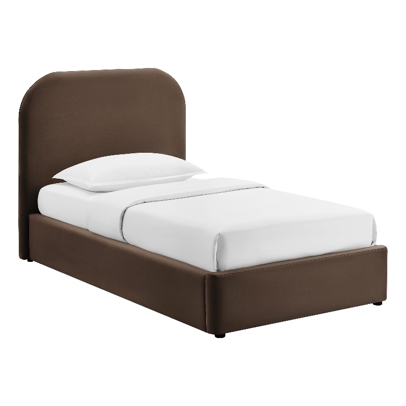 Keynote Twin Performance Velvet Storage Platform Bed in Chocolate Brown