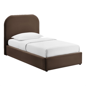 Keynote Twin Performance Velvet Storage Platform Bed in Chocolate Brown