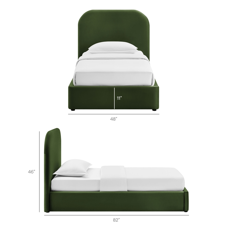Keynote Twin Performance Velvet Storage Platform Bed in Moss Green