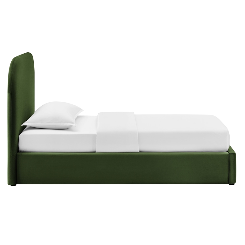 Keynote Twin Performance Velvet Storage Platform Bed in Moss Green