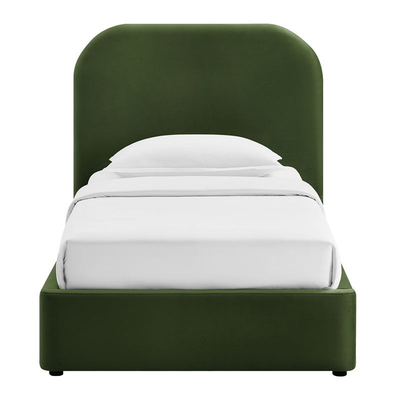 Keynote Twin Performance Velvet Storage Platform Bed in Moss Green
