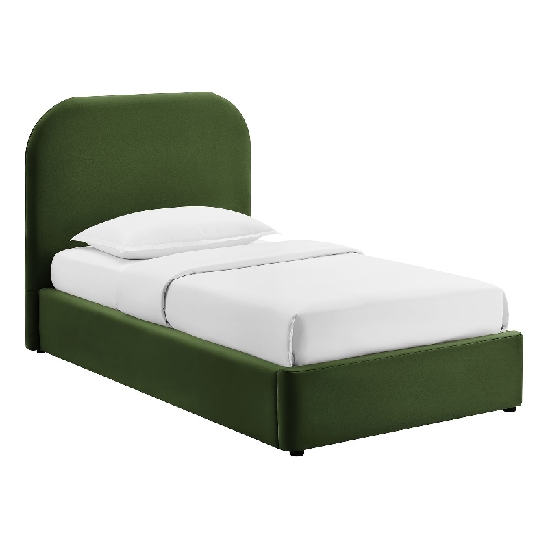 Keynote Twin Performance Velvet Storage Platform Bed in Moss Green