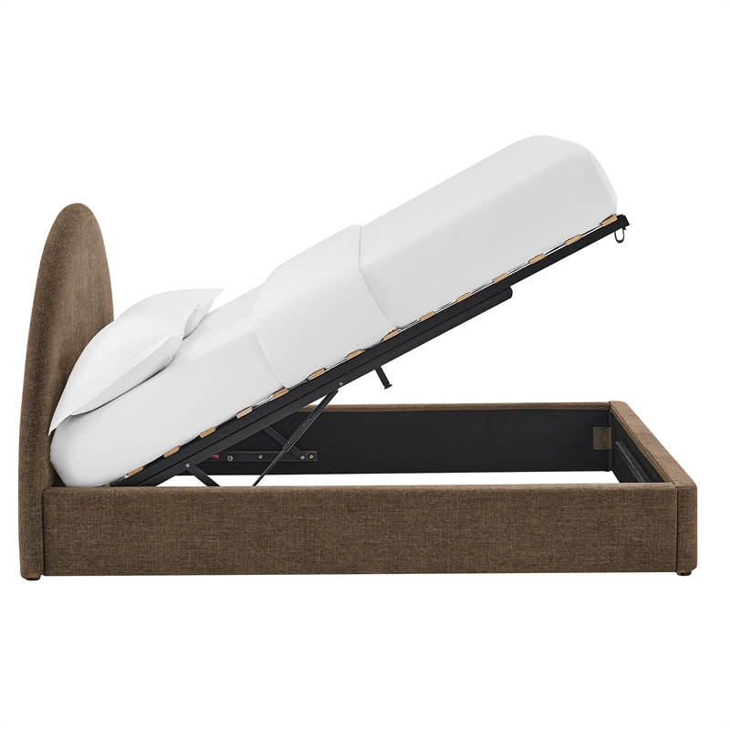 Resort King Arched Upholstered Fabric Storage Platform Bed in Mocha