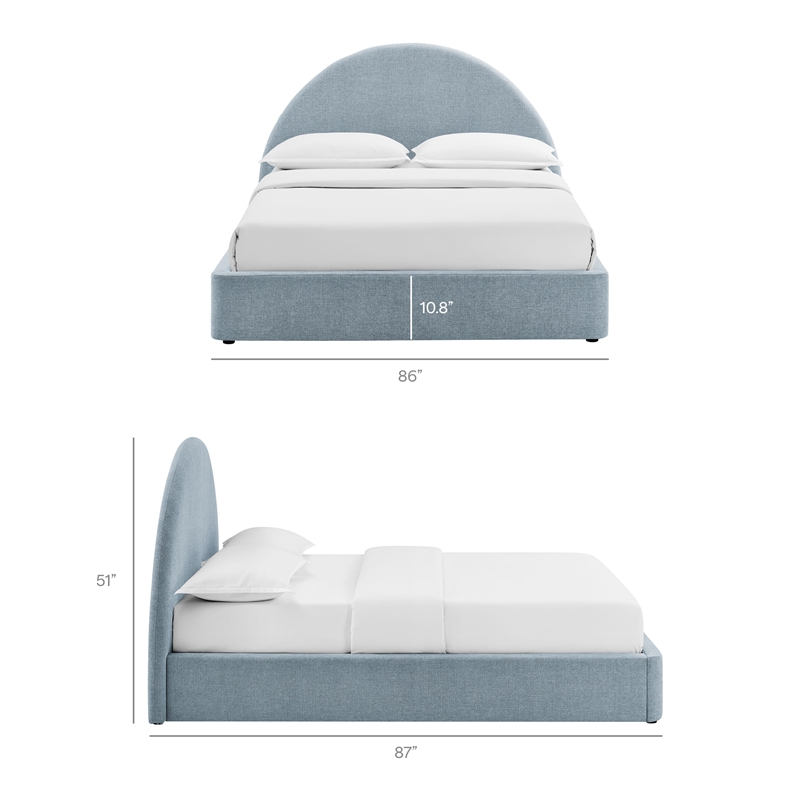 Resort King Arched Upholstered Fabric Storage Platform Bed in Sky