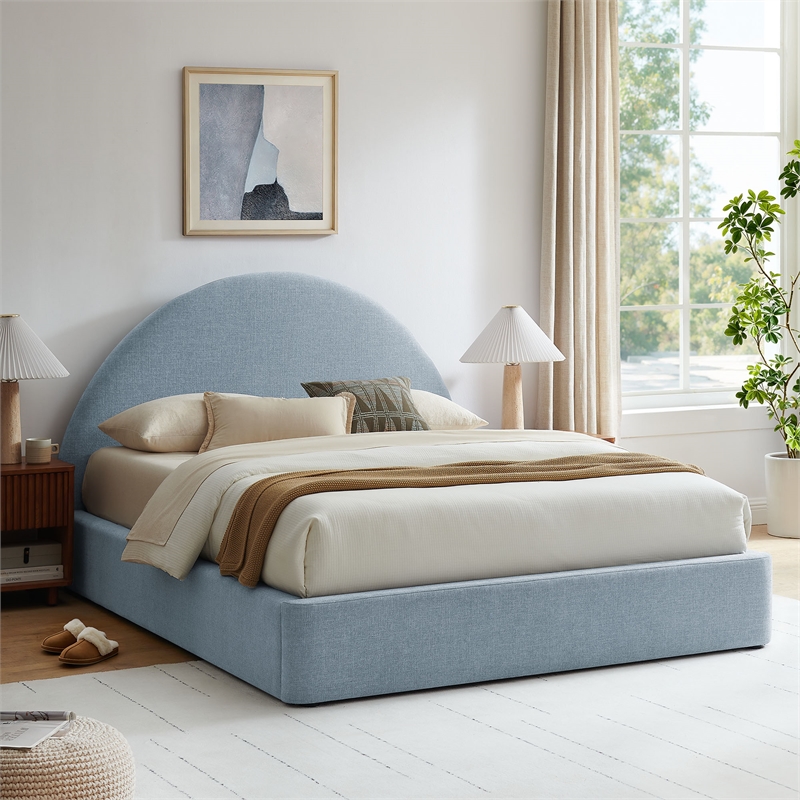 Resort King Arched Upholstered Fabric Storage Platform Bed in Sky