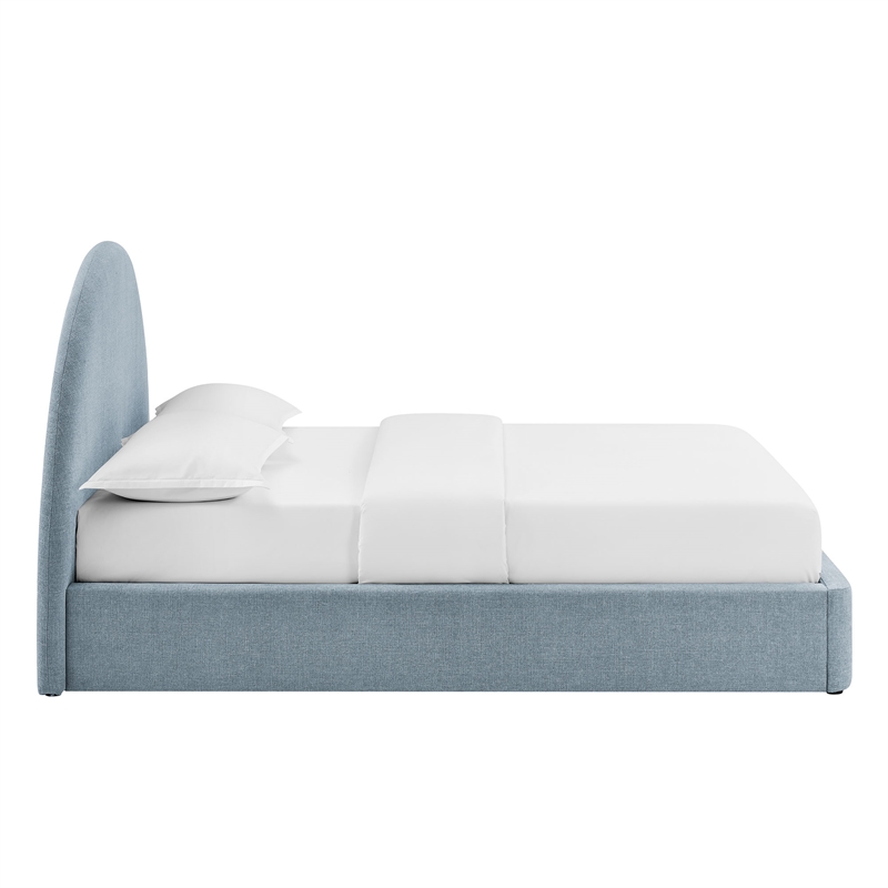 Resort King Arched Upholstered Fabric Storage Platform Bed in Sky