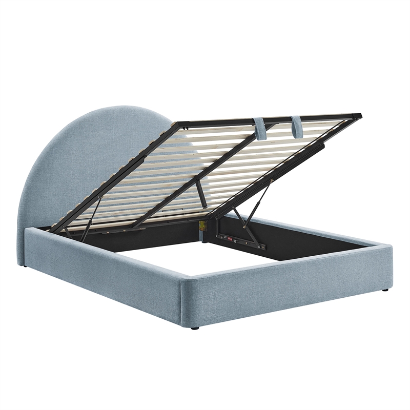 Resort King Arched Upholstered Fabric Storage Platform Bed in Sky