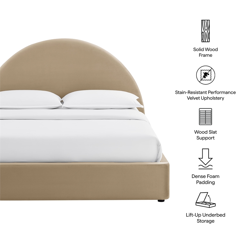 Resort Queen Arched Performance Velvet Storage Platform Bed