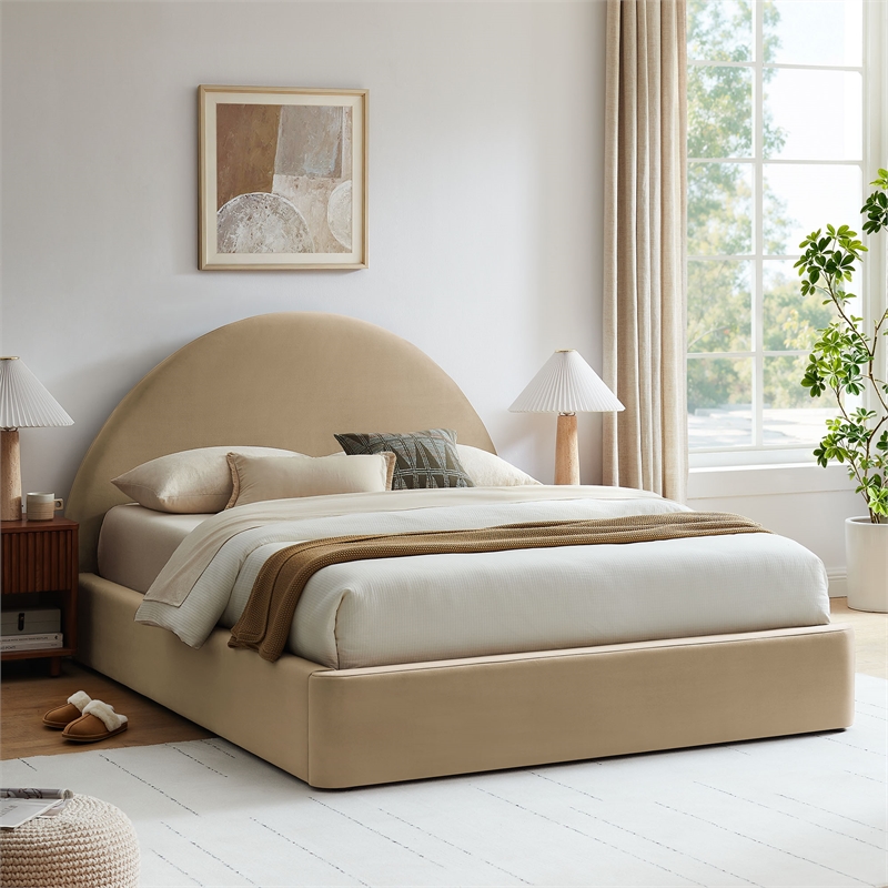 Resort Queen Arched Performance Velvet Storage Platform Bed