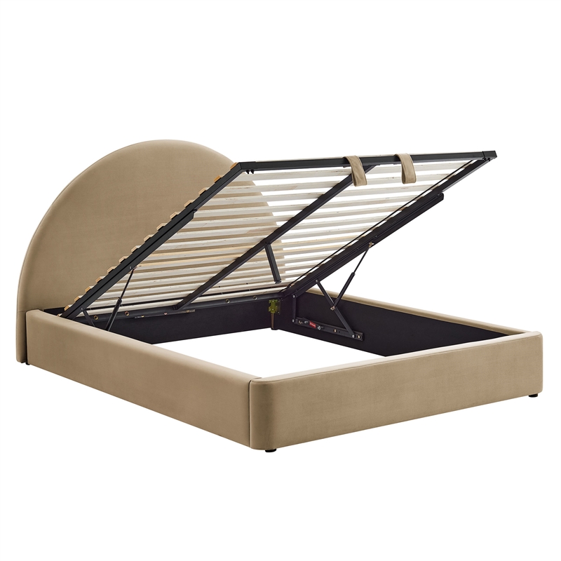 Resort Queen Arched Performance Velvet Storage Platform Bed