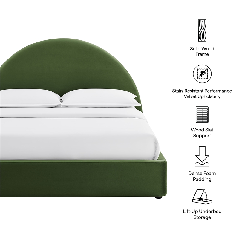 Resort Queen Arched Performance Velvet Storage Platform Bed