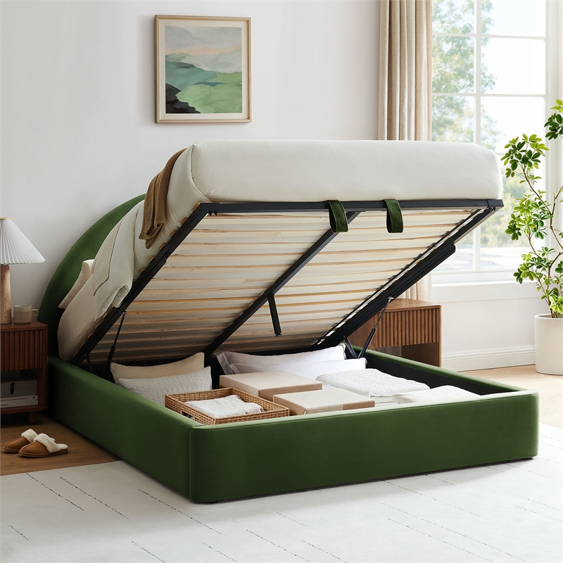 Resort Queen Arched Performance Velvet Storage Platform Bed