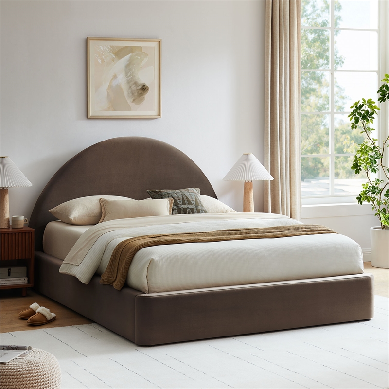 Resort Queen Arched Performance Velvet Storage Platform Bed