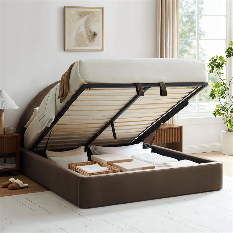 Resort Queen Arched Performance Velvet Storage Platform Bed