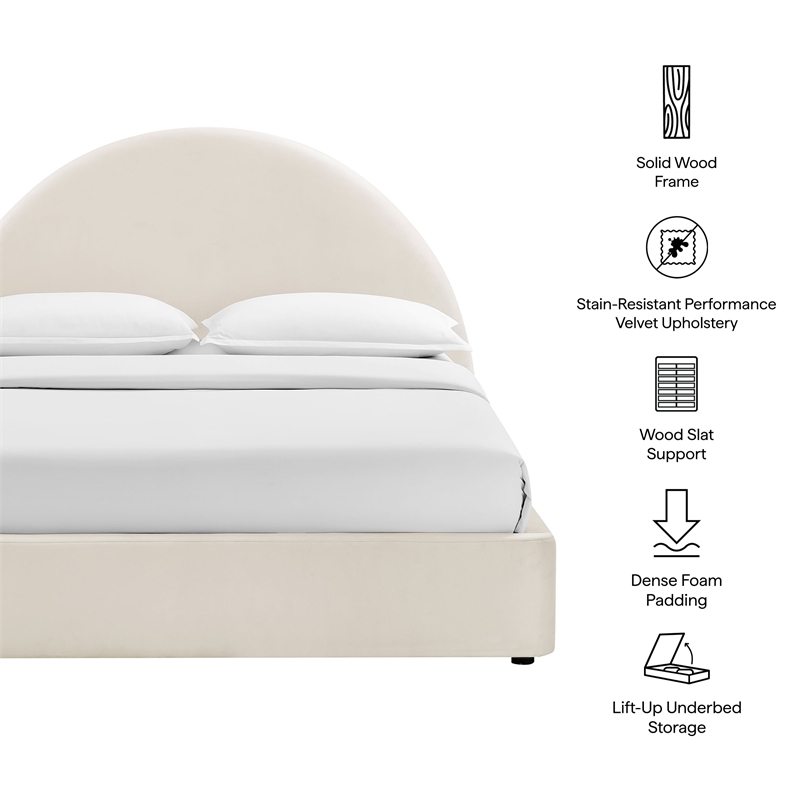 Resort Queen Arched Performance Velvet Storage Platform Bed