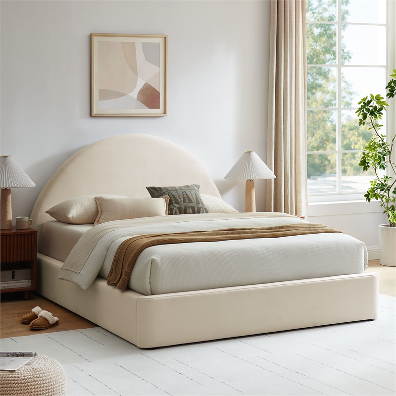 Resort Queen Arched Performance Velvet Storage Platform Bed