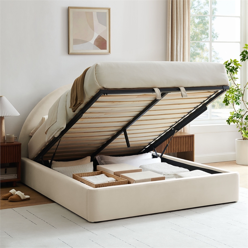 Resort Queen Arched Performance Velvet Storage Platform Bed