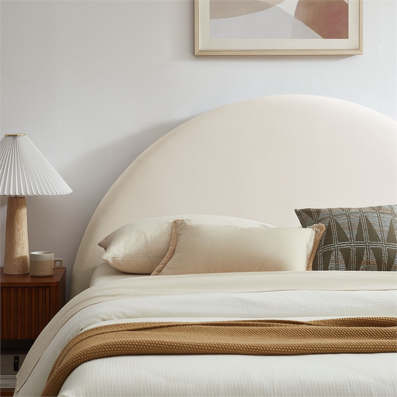 Resort King Arched Performance Velvet Storage Platform Bed in Alabaster