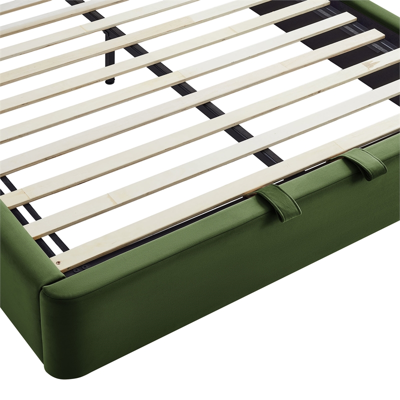 Resort King Arched Performance Velvet Storage Platform Bed in Moss Green