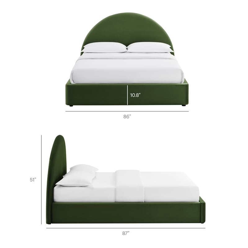 Resort King Arched Performance Velvet Storage Platform Bed in Moss Green