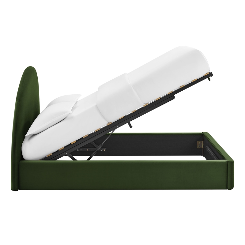 Resort King Arched Performance Velvet Storage Platform Bed in Moss Green