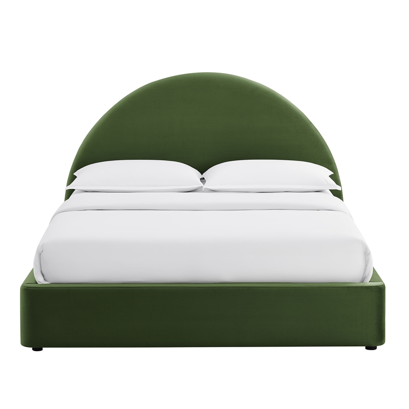 Resort King Arched Performance Velvet Storage Platform Bed in Moss Green