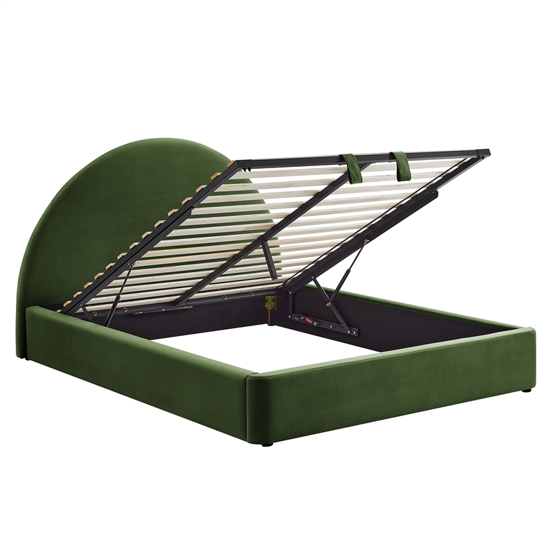Resort King Arched Performance Velvet Storage Platform Bed in Moss Green