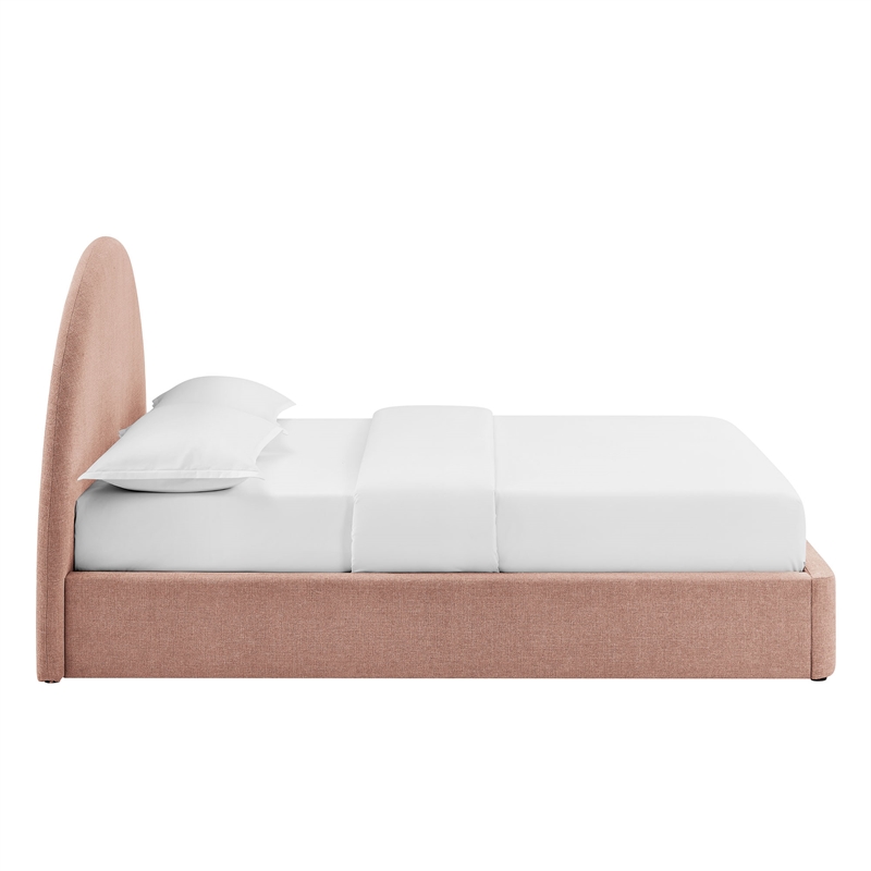 Resort King Arched Upholstered Fabric Storage Platform Bed in Blush
