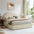Resort King Arched Upholstered Fabric Storage Platform Bed in Ecru