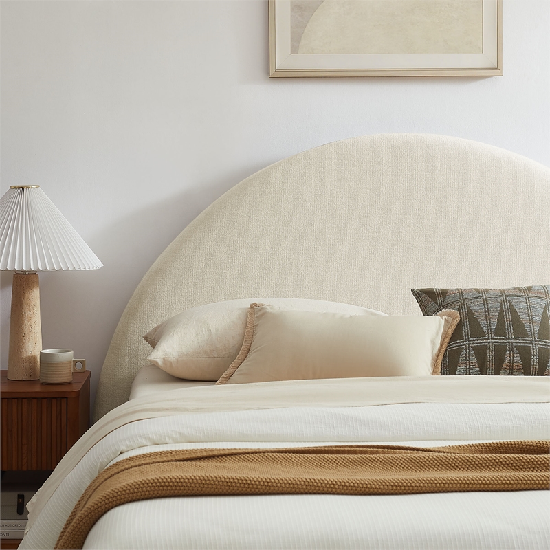 Resort King Arched Upholstered Fabric Storage Platform Bed in Ecru