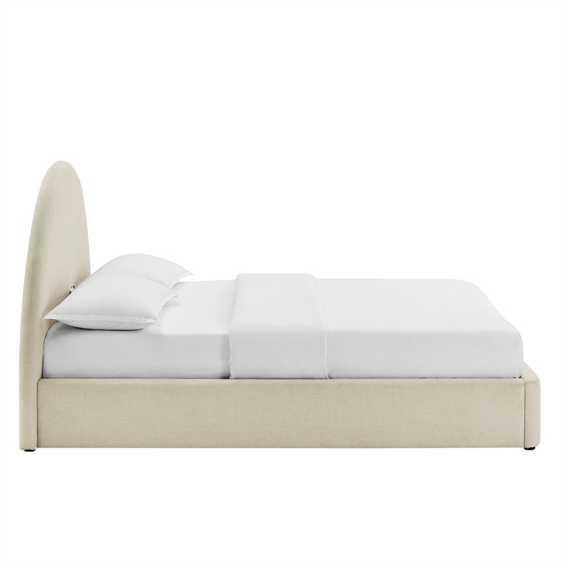 Resort King Arched Upholstered Fabric Storage Platform Bed in Ecru